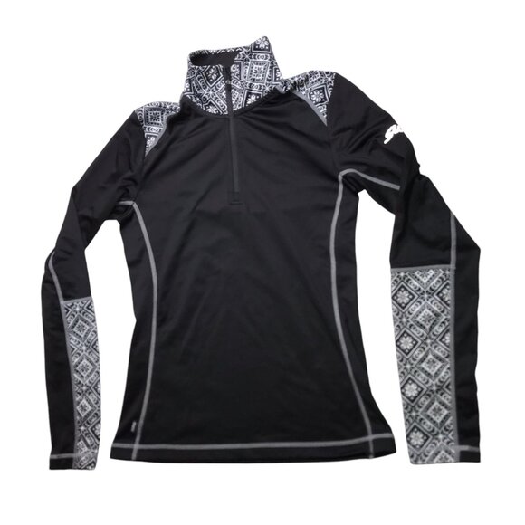 SWIX Base Layer Long Sleeve 1/2 Zip Pullover Black Size Women's XS.  Black White - Picture 1 of 9